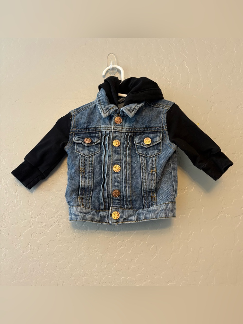Little Bipsy black hooded denim jacket size 3-6 months